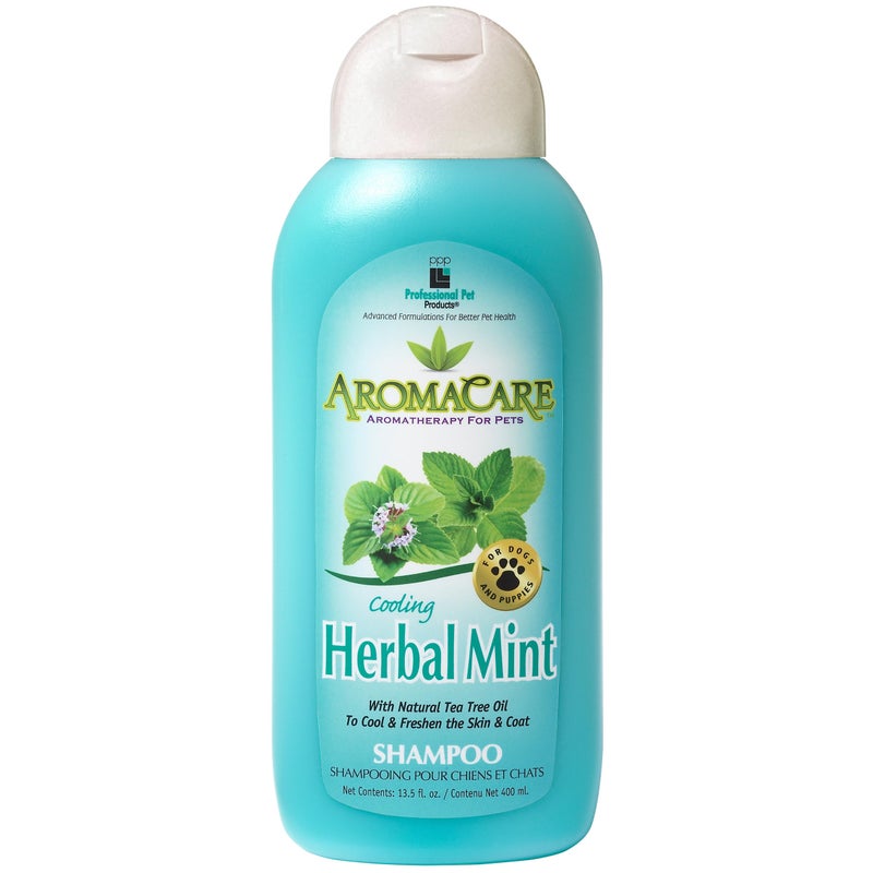 PPP AromaCare Cooling Herbal Mint Shampoo for Dogs - Spearmint & Tea Tree Oil - Natural Healing & Rejuvenating Wash for Skin and Coat - 13.5 fl oz.